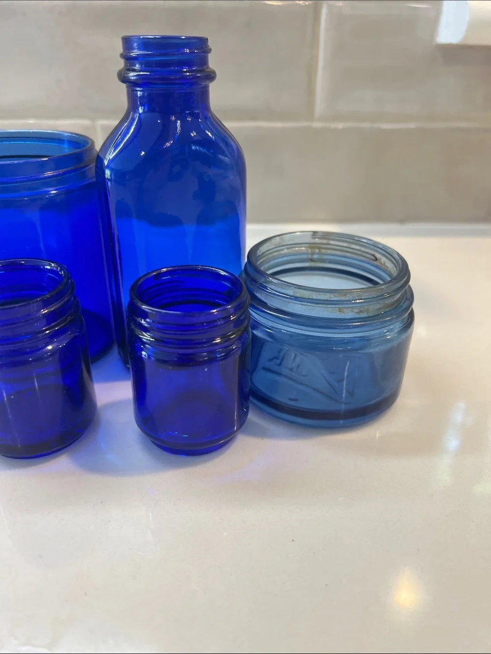 Cobalt Vintage Blue Glass Jar Bottle Set - Versatile Home Dining Storage - Picture 5 of 6